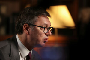 Serbian-President-Aleksandar-Vucic-speaks-during-an-interview-with-Reuters-in-Belgrade