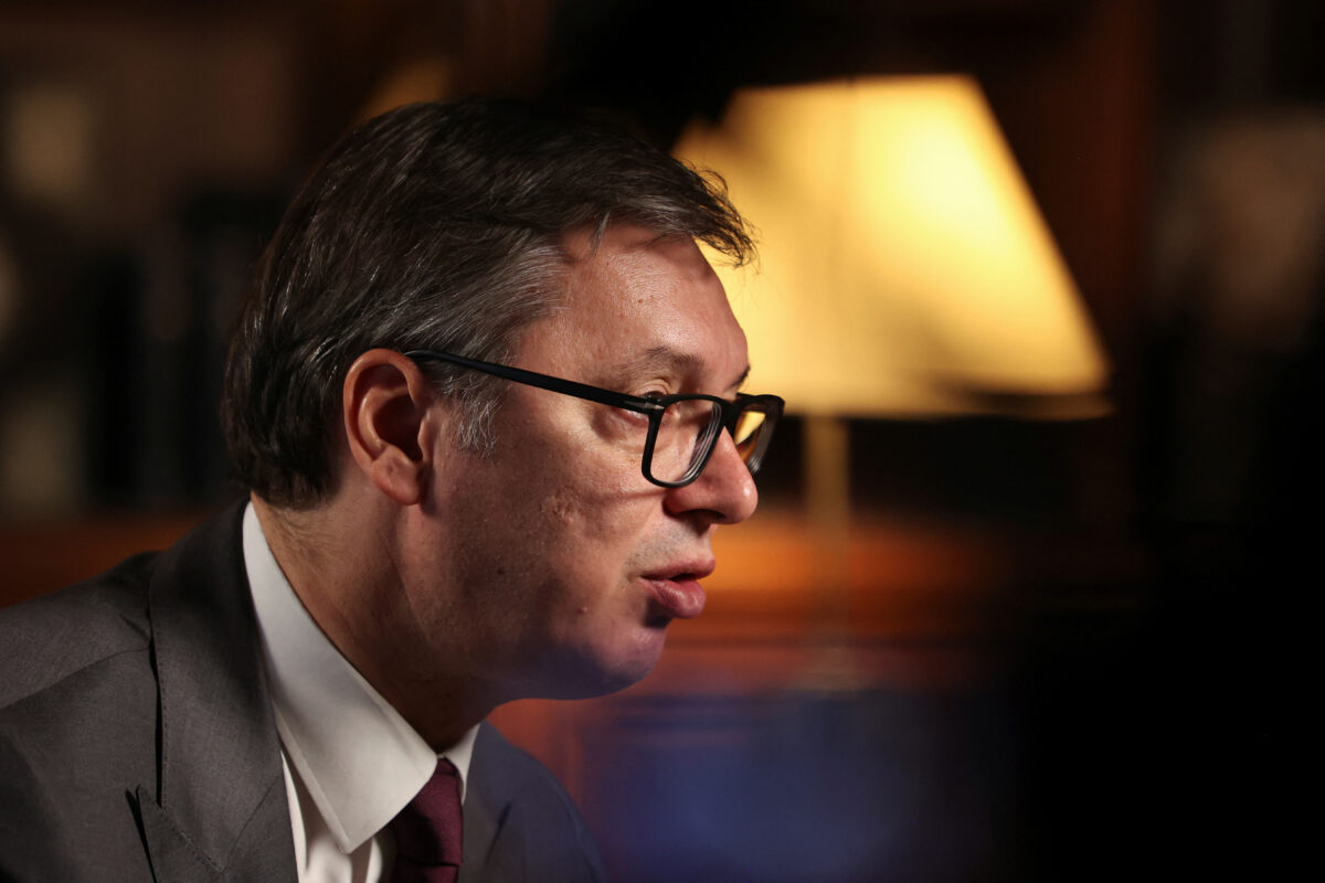Serbian-President-Aleksandar-Vucic-speaks-during-an-interview-with-Reuters-in-Belgrade