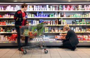 Shopping in a large supermarket. Different products.