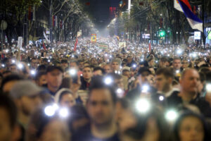 Protest over the fatal November 2024 Novi Sad railway station roof collapse, in Belgrade