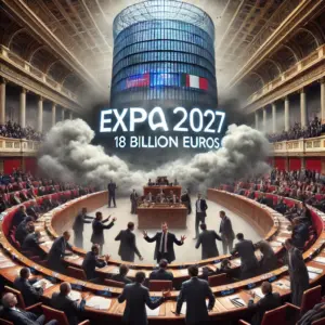 DALL?E-2025-03-04-14.08.47-A-dramatic-scene-inside-a-parliamentary-hall-with-politicians-arguing,-smoke-in-the-air,-and-a-chaotic-atmosphere.-In-the-background,-a-large-screen-d