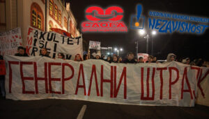 Students gathering in front of the Rectorate building before the protest march "We are for JUSTICE. So, what do we do now?".Okupljanje studenata ispred zgrade Rektorata pred protestnu setnju "Mi smo za PRAVDU. I, sta cemo sad?".