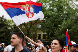 Serbian students and their supporters attend a protest against the government in Kraljevo