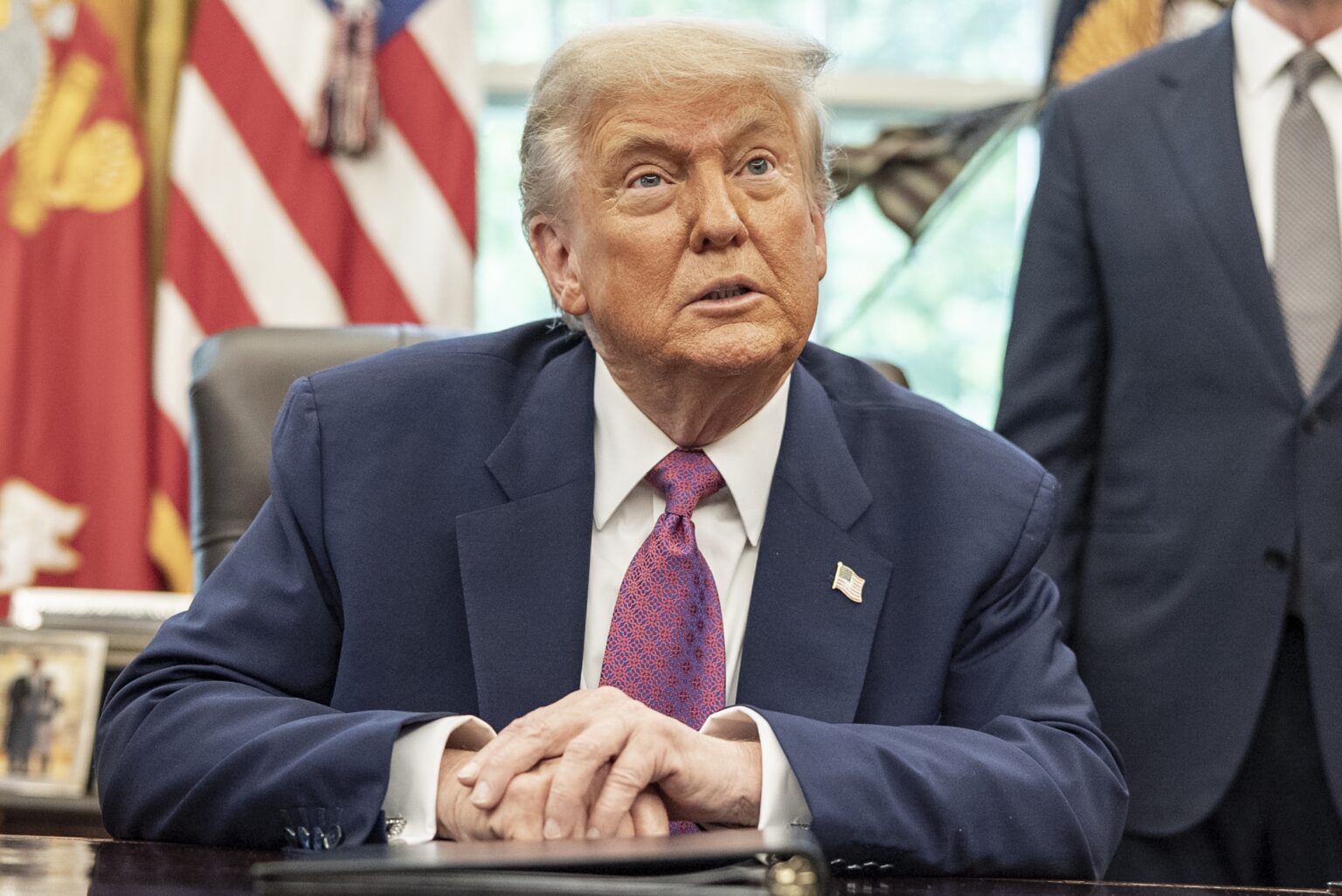 US Presdient Trump speaks in the Oval Office at the White House