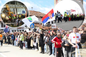 Students in Novi Pazar who are blocking the State University there organized a protest under the slogan: "Freedom rules the bazaar - roses are red, the bazaar is getting ready, on April 12th, the system reform will follow" which started at 11 am and will
