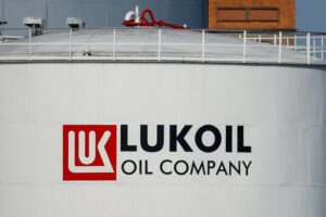 Lukoil petrol fuel tanks at its headquarters in Brussels